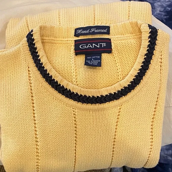 GANT Men's size Large Classic Crew Neck yellow pull-on long sleeve knit sweater - Picture 6 of 6